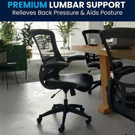 Flash Furniture Office Chairs<Kelista Ergonomic LeatherSoft/Mesh Swivel Mid-Back Task Office Chair, Black (BLX5MLEA)