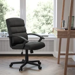 Flash Furniture Office Chairs<Lane LeatherSoft Swivel Mid-Back Task Office Chair, Black (GO1004BKLEA)