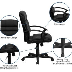 Flash Furniture Office Chairs<Lane LeatherSoft Swivel Mid-Back Task Office Chair, Black (GO1004BKLEA)