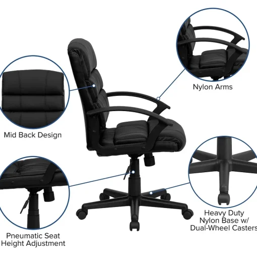 Flash Furniture Office Chairs<Lane LeatherSoft Swivel Mid-Back Task Office Chair, Black (GO1004BKLEA)