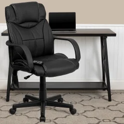 Flash Furniture Office Chairs<Laverne Ergonomic LeatherSoft Swivel Mid-Back Massaging Executive Office Chair, Black (BT2690P)