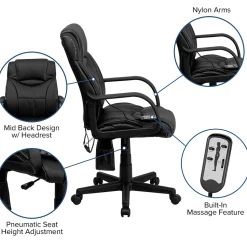 Flash Furniture Office Chairs<Laverne Ergonomic LeatherSoft Swivel Mid-Back Massaging Executive Office Chair, Black (BT2690P)