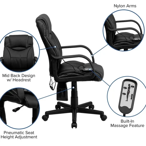 Flash Furniture Office Chairs<Laverne Ergonomic LeatherSoft Swivel Mid-Back Massaging Executive Office Chair, Black (BT2690P)