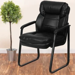 Flash Furniture Office Chairs<Leather Mid Back Executive Side Chair With Sled Base, Black