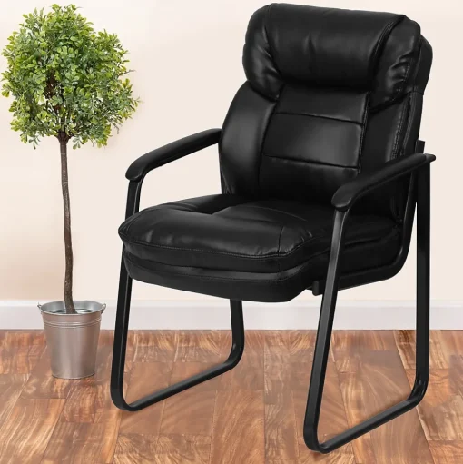 Flash Furniture Office Chairs<Leather Mid Back Executive Side Chair With Sled Base, Black