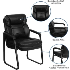 Flash Furniture Office Chairs<Leather Mid Back Executive Side Chair With Sled Base, Black