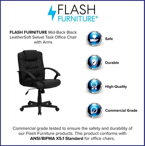 Flash Furniture Office Chairs<Lindon LeatherSoft Swivel Mid-Back Task Office Chair, Black (GO937MBKLEA)