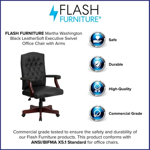 Flash Furniture Office Chairs<Martha Washington LeatherSoft Swivel Executive Office Chair, Black (801LLF05BKLEA)