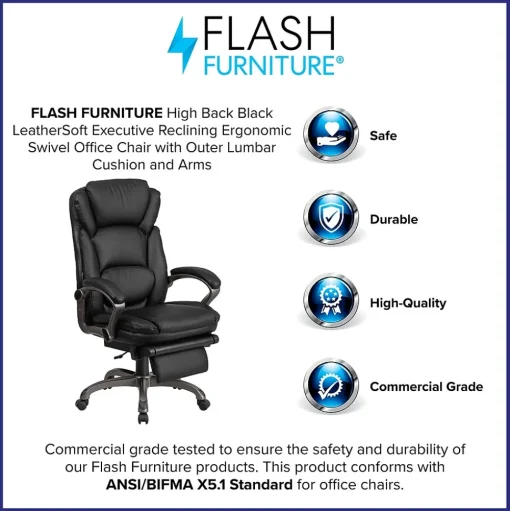 Flash Furniture Office Chairs<Martin Ergonomic LeatherSoft Swivel High Back Executive Reclining Office Chair, Black (BT90279H)