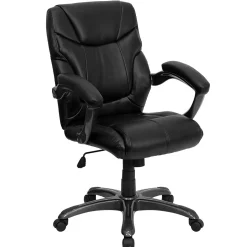 Flash Furniture Office Chairs<Megan Ergonomic LeatherSoft Swivel Mid-Back Overstuffed Task Office Chair, Black (GO724MBKLEA)