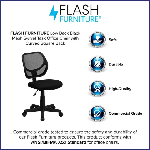 Flash Furniture Office Chairs<Neri Armless Ergonomic Mesh Swivel Low Back Task Office Chair, Black (WA3074BK)