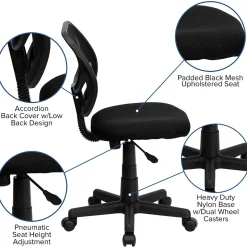 Flash Furniture Office Chairs<Neri Armless Ergonomic Mesh Swivel Low Back Task Office Chair, Black (WA3074BK)