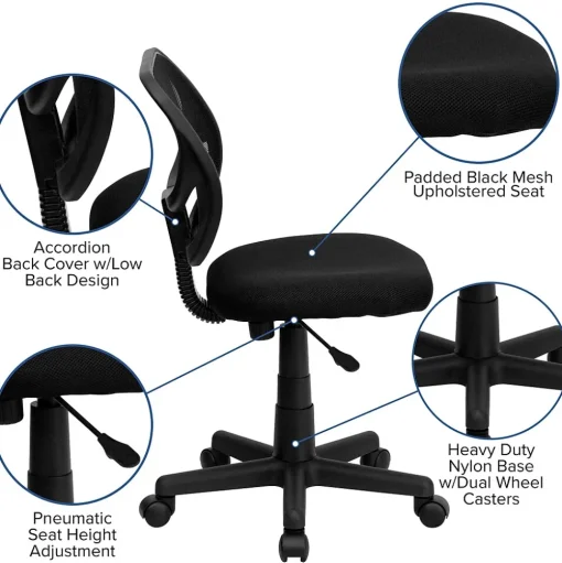 Flash Furniture Office Chairs<Neri Armless Ergonomic Mesh Swivel Low Back Task Office Chair, Black (WA3074BK)