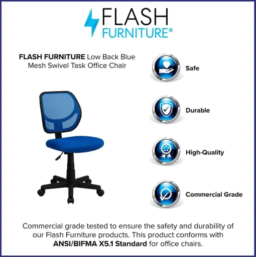 Flash Furniture Office Chairs<Neri Armless Ergonomic Mesh Swivel Low Back Task Office Chair, Blue (WA3074BL)