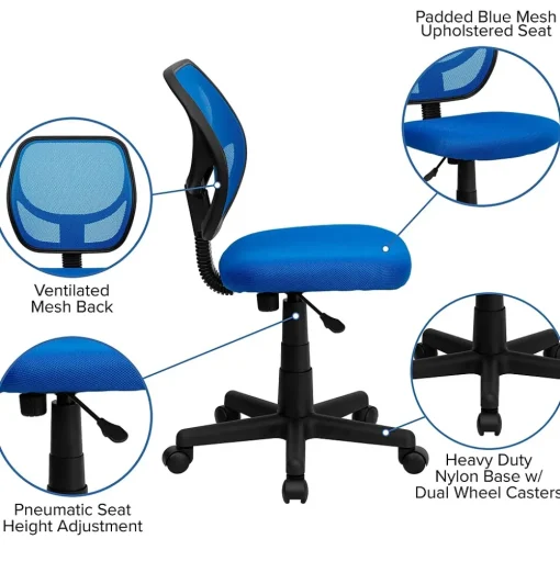 Flash Furniture Office Chairs<Neri Armless Ergonomic Mesh Swivel Low Back Task Office Chair, Blue (WA3074BL)