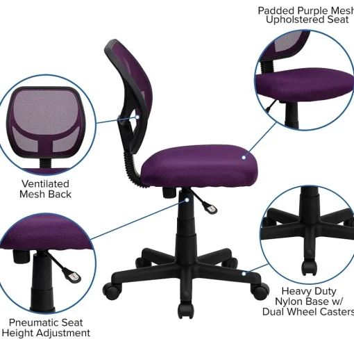 Flash Furniture Office Chairs<Neri Armless Ergonomic Mesh Swivel Low Back Task Office Chair, Purple (WA3074PUR)