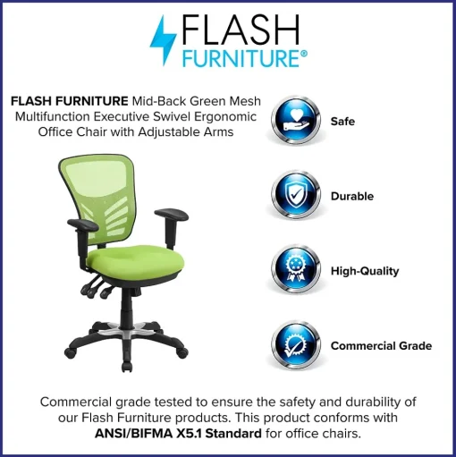 Flash Furniture Ergonomic Chairs<Nicholas Ergonomic Mesh Swivel Mid-Back Multifunction Executive Office Chair, (HL0001GN)