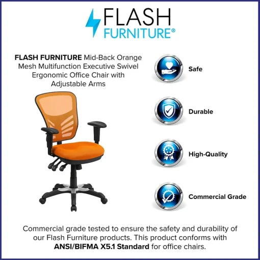Flash Furniture Ergonomic Chairs<Nicholas Ergonomic Mesh Swivel Mid-Back Multifunction Executive Office Chair, (HL0001OR)