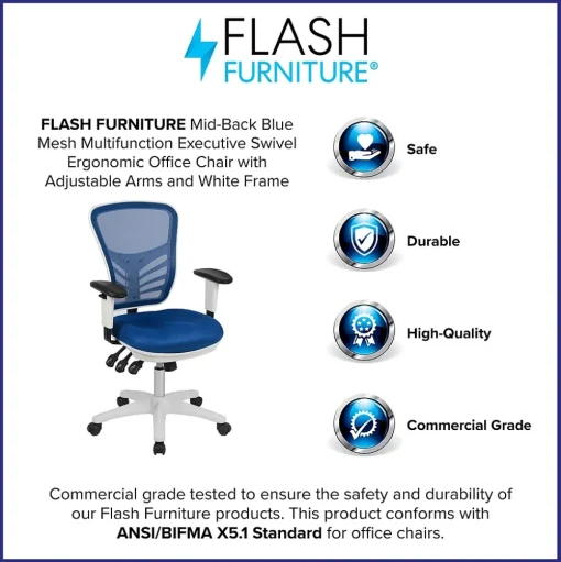 Flash Furniture Ergonomic Chairs<Nicholas Ergonomic Mesh Swivel Mid-Back Multifunction Executive Office Chair, (HL0001WHBLUE)