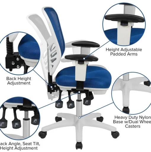 Flash Furniture Ergonomic Chairs<Nicholas Ergonomic Mesh Swivel Mid-Back Multifunction Executive Office Chair, (HL0001WHBLUE)