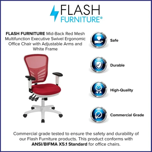 Flash Furniture Ergonomic Chairs<Nicholas Ergonomic Mesh Swivel Mid-Back Multifunction Executive Office Chair, (HL0001WHRED)