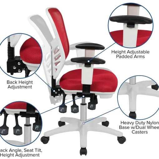 Flash Furniture Ergonomic Chairs<Nicholas Ergonomic Mesh Swivel Mid-Back Multifunction Executive Office Chair, (HL0001WHRED)