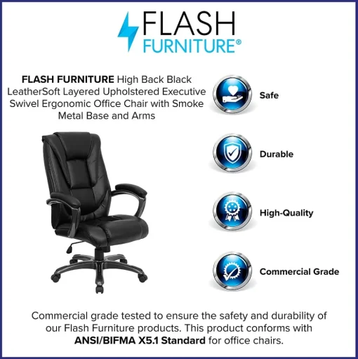 Flash Furniture Office Chairs<Oma Ergonomic LeatherSoft Swivel High Back Executive Office Chair, Black (GO7194BBK)