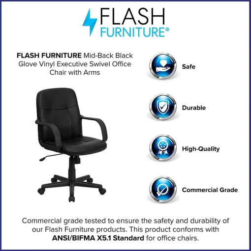 Flash Furniture Office Chairs<Paulson Vinyl Swivel Mid-Back Executive Office Chair, Black (H8020)