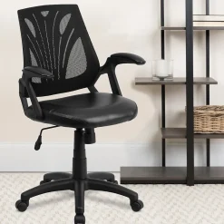 Flash Furniture Office Chairs<Sam Ergonomic LeatherSoft/Mesh Swivel Mid-Back Task Office Chair, Black (GOWY82LEA)