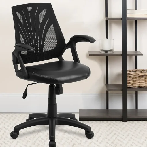 Flash Furniture Office Chairs<Sam Ergonomic LeatherSoft/Mesh Swivel Mid-Back Task Office Chair, Black (GOWY82LEA)