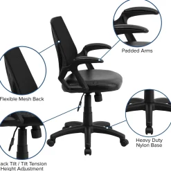 Flash Furniture Office Chairs<Sam Ergonomic LeatherSoft/Mesh Swivel Mid-Back Task Office Chair, Black (GOWY82LEA)