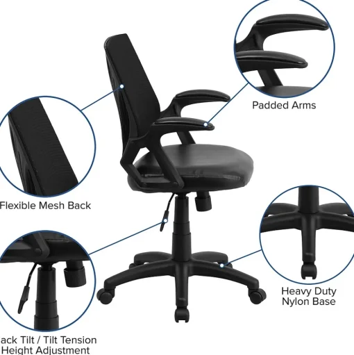 Flash Furniture Office Chairs<Sam Ergonomic LeatherSoft/Mesh Swivel Mid-Back Task Office Chair, Black (GOWY82LEA)