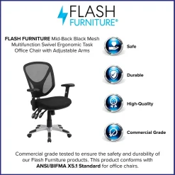 Flash Furniture Office Chairs<Sam Ergonomic Mesh Swivel Mid-Back Multifunction Task Office Chair, Black (GOWY89)