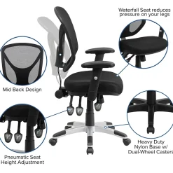 Flash Furniture Office Chairs<Sam Ergonomic Mesh Swivel Mid-Back Multifunction Task Office Chair, Black (GOWY89)