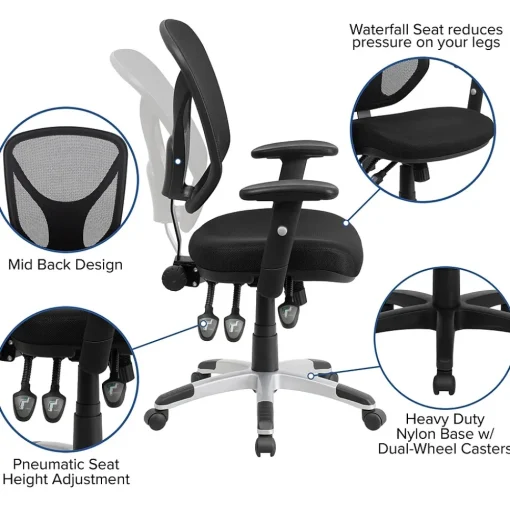 Flash Furniture Office Chairs<Sam Ergonomic Mesh Swivel Mid-Back Multifunction Task Office Chair, Black (GOWY89)