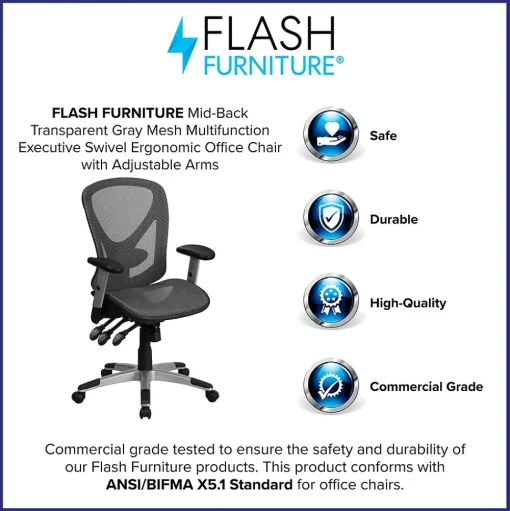 Flash Furniture Office Chairs<Sam Ergonomic Mesh Swivel Mid-Back Multifunction Executive Office Chair, Transparent Gray (GOWY1363)