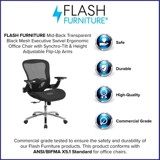 Flash Furniture Office Chairs<Sam Ergonomic Mesh Swivel Mid-Back Executive Office Chair, Transparent Black (GOWY87)