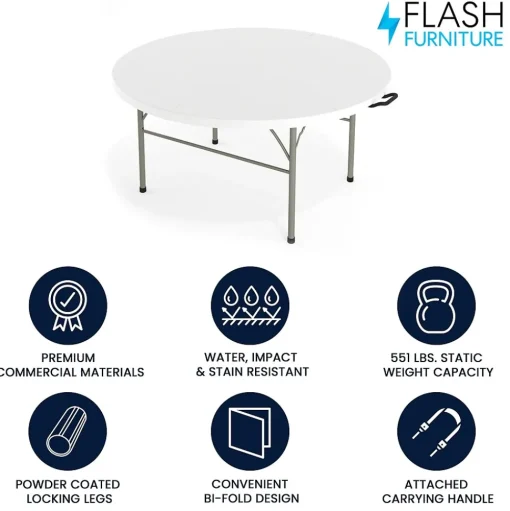 Flash Furniture Folding Tables<Scarborough Folding Table, 60.5" x 60.5", White (DAD154Z)