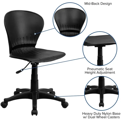 Flash Furniture Office Chairs<Sorho Armless Plastic Swivel Mid-Back Task Office Chair, Black (RUTA103BK)