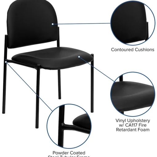 Flash Furniture Folding & Stacking<Tania Vinyl Stackable Side Reception Chair, Black (BT5151VINYL)