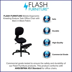 Flash Furniture Office Chairs<Tatum Armless Ergonomic Fabric Mobile Kneeling Posture Task Office Chair, Black (WL1430)