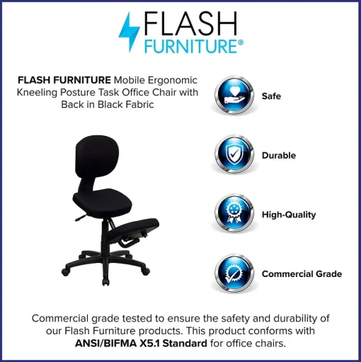 Flash Furniture Office Chairs<Tatum Armless Ergonomic Fabric Mobile Kneeling Posture Task Office Chair, Black (WL1430)