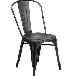Flash Furniture Folding & Stacking<Tenley Metal Stacking Chair, Distressed Black (ET3534BK)