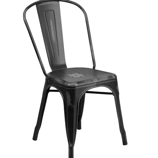 Flash Furniture Folding & Stacking<Tenley Metal Stacking Chair, Distressed Black (ET3534BK)
