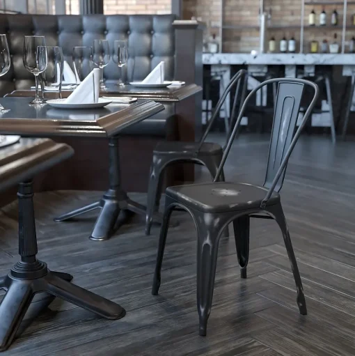Flash Furniture Folding & Stacking<Tenley Metal Stacking Chair, Distressed Black (ET3534BK)