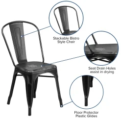 Flash Furniture Folding & Stacking<Tenley Metal Stacking Chair, Distressed Black (ET3534BK)
