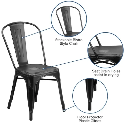 Flash Furniture Folding & Stacking<Tenley Metal Stacking Chair, Distressed Black (ET3534BK)