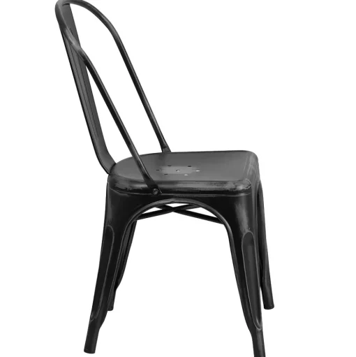 Flash Furniture Folding & Stacking<Tenley Metal Stacking Chair, Distressed Black (ET3534BK)