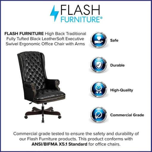 Flash Furniture Office Chairs<Turner Ergonomic LeatherSoft Swivel High Back Fully Tufted Executive Office Chair, Black (CI360BK)