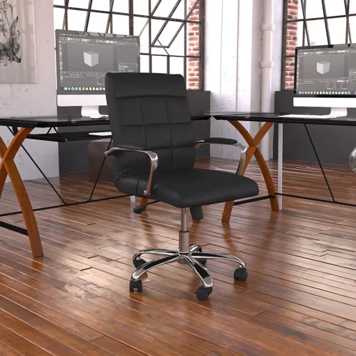 Flash Furniture Office Chairs<Vivian Vinyl Swivel Mid-Back Executive Office Chair, Black (GO2240BK)